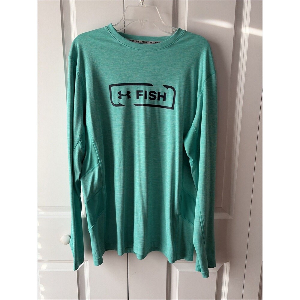 Under Armour HeatGear Mens XL Teal Loose Fit Fishing Long Sleeve Hoodie Athletic
